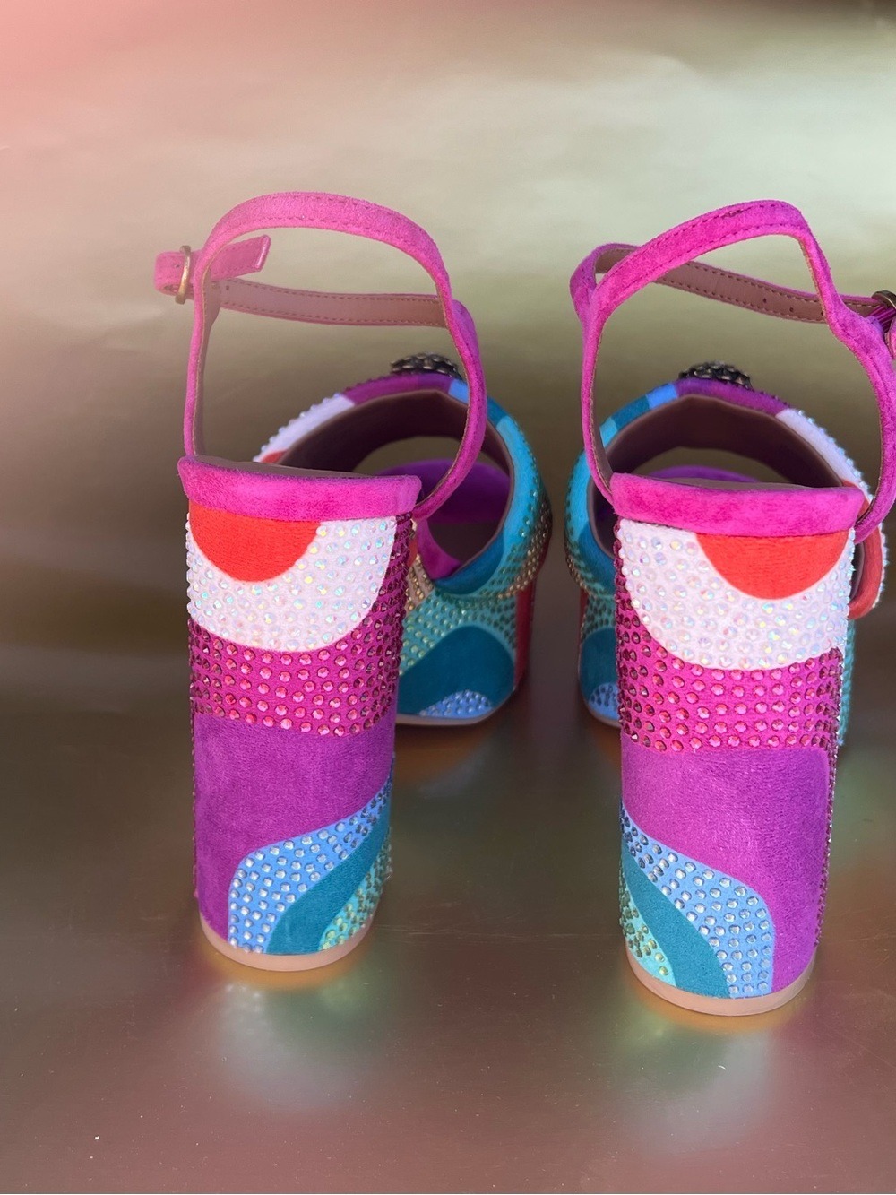 NWOB $225 Kurt Geiger London Rainbow Crystal Platform Heels Size 38 - Picture 5 of 7